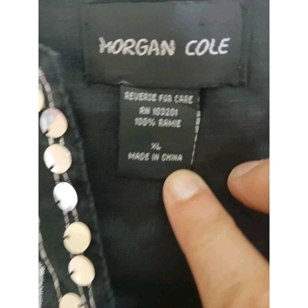 Morgan Cole Womens Blouse Tunic Black Embroidery‎ Sequin V-neck Size XL